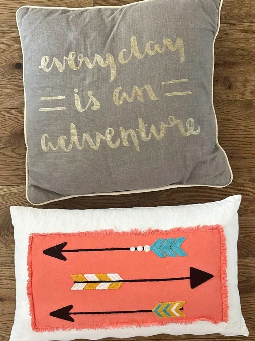 Everyday Is An Adventure Gray and Coral Decorative Throw Pillow Set